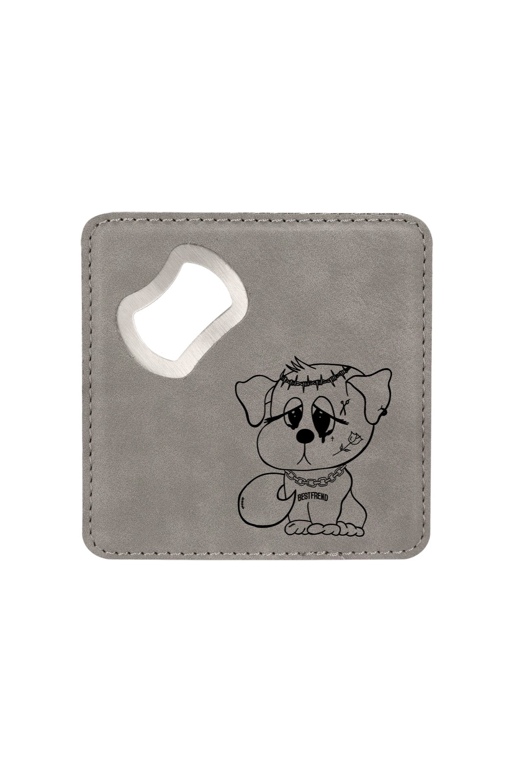 4" x 4" Square Laserable Leatherette Bottle Opener Coaster