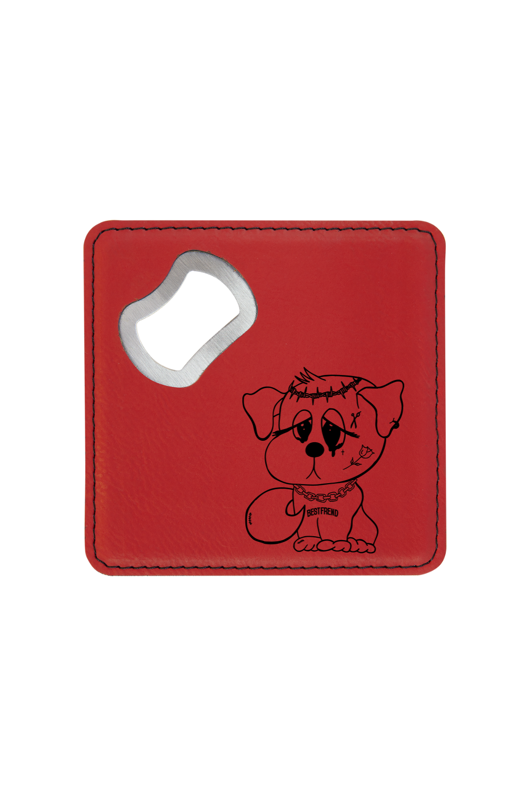 4" x 4" Square Laserable Leatherette Bottle Opener Coaster