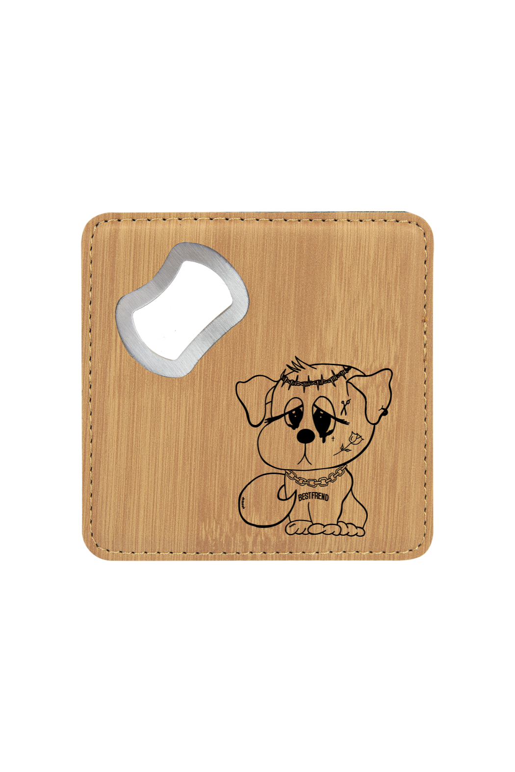 4" x 4" Square Laserable Leatherette Bottle Opener Coaster