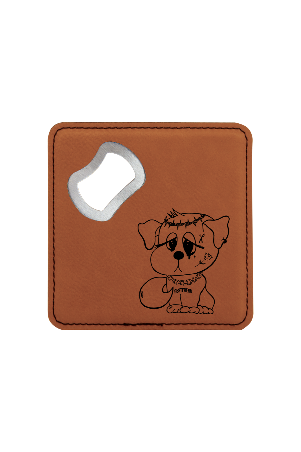 4" x 4" Square Laserable Leatherette Bottle Opener Coaster