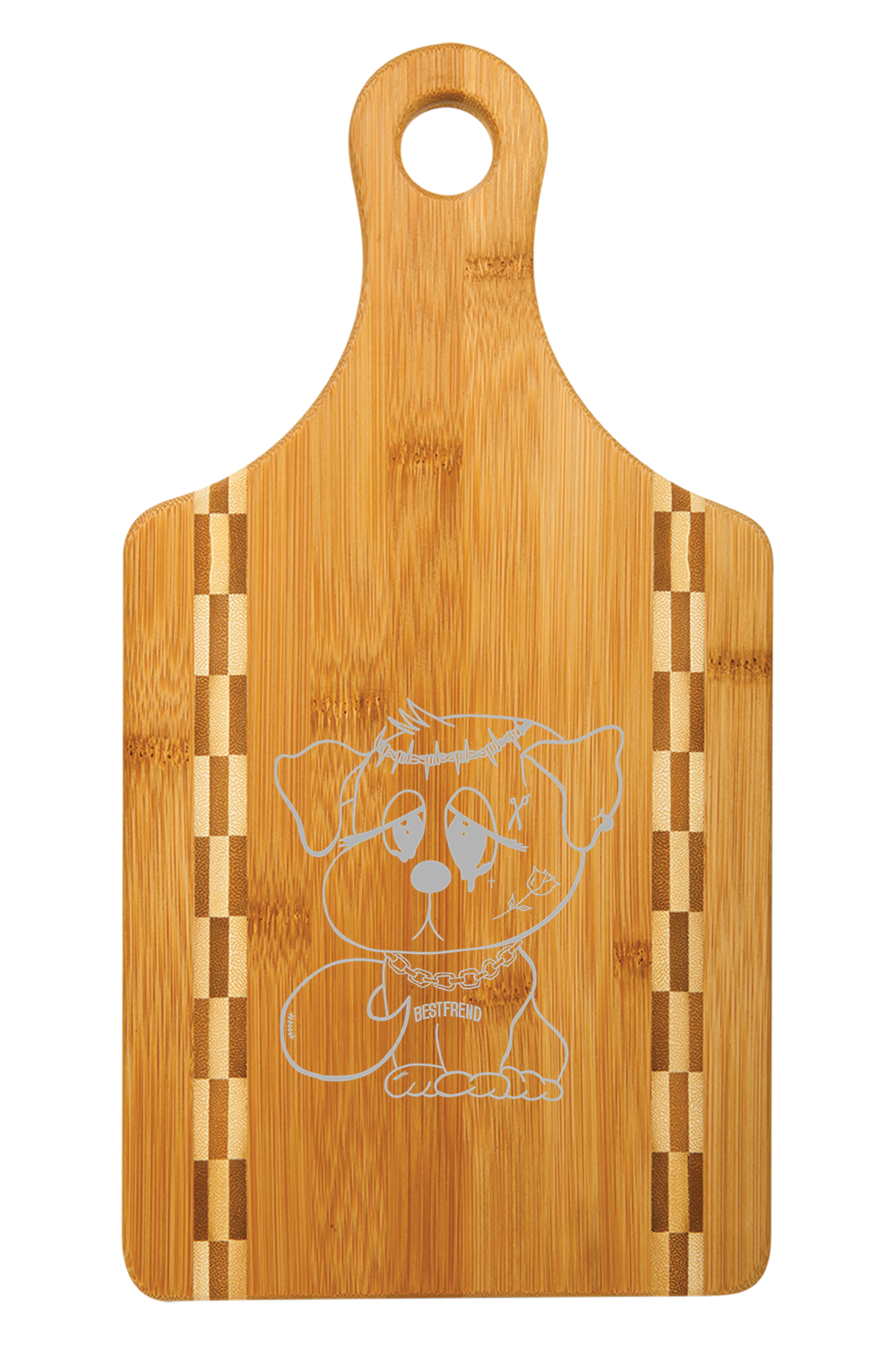 13 1/2" x 7" Paddle Shaped Bamboo Cutting Board with Butcher Block Inlay