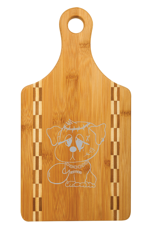 13 1/2" x 7" Paddle Shaped Bamboo Cutting Board with Butcher Block Inlay