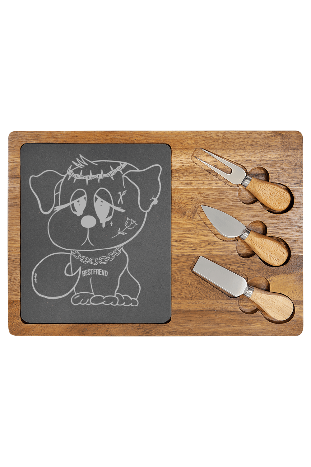 Acacia Wood/Slate Rectangle Cheese Set with Three Tools