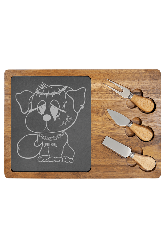 Acacia Wood/Slate Rectangle Cheese Set with Three Tools