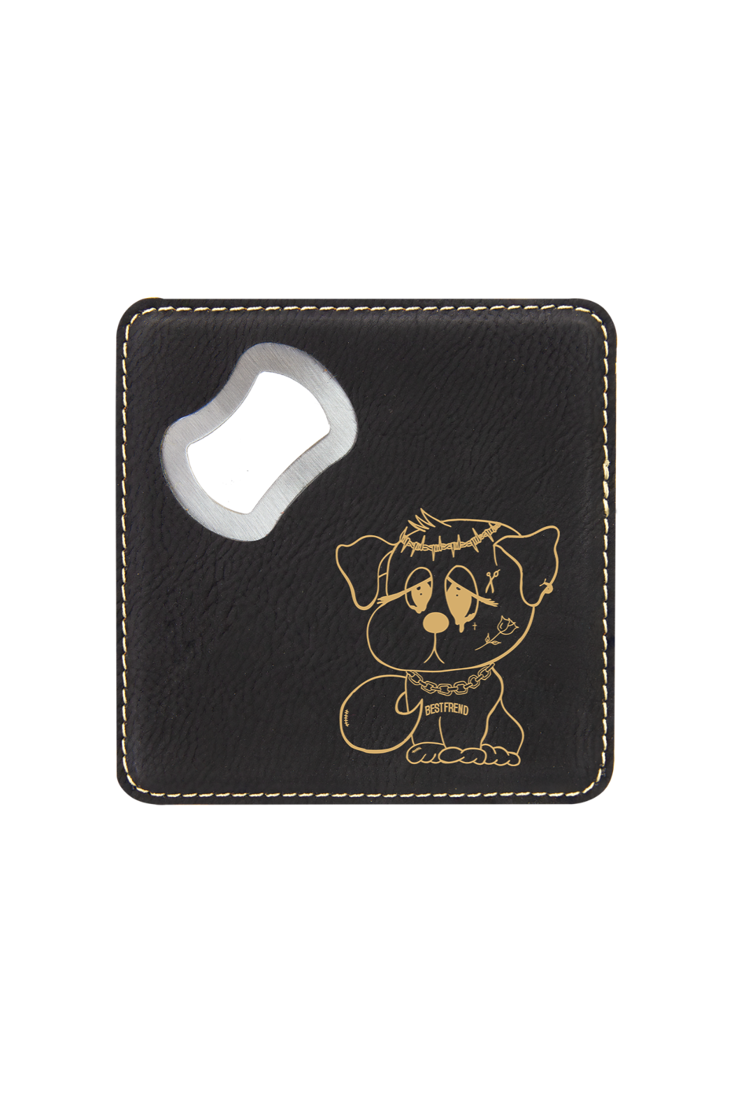 4" x 4" Square Laserable Leatherette Bottle Opener Coaster