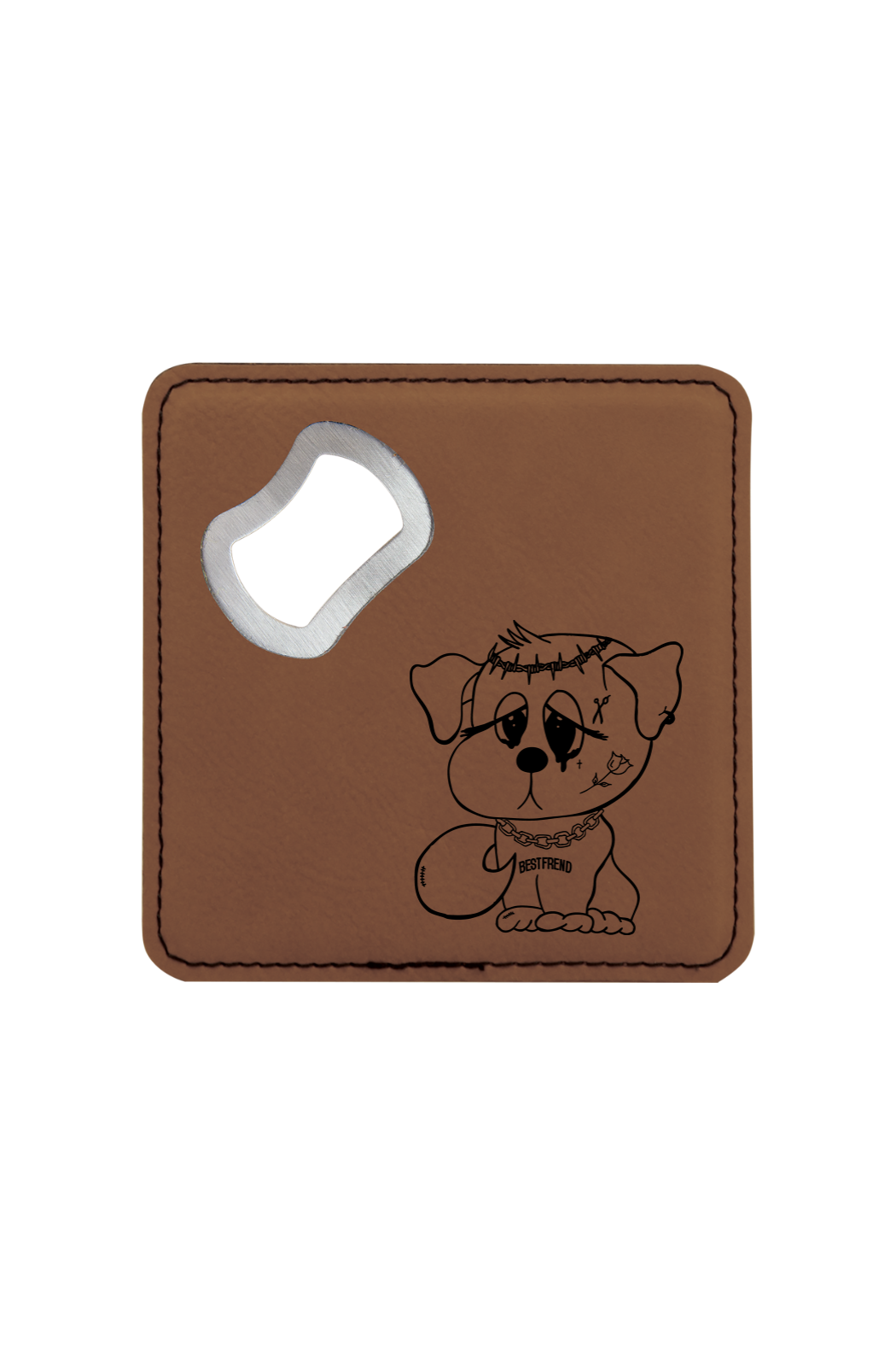 4" x 4" Square Laserable Leatherette Bottle Opener Coaster