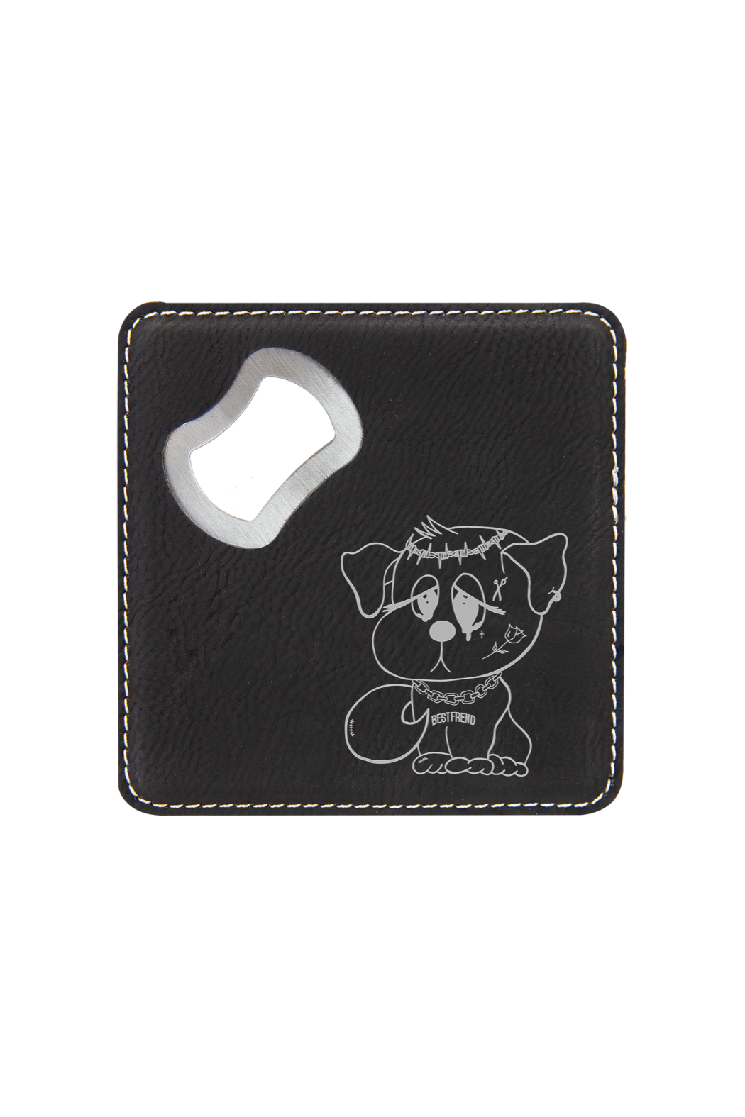 4" x 4" Square Laserable Leatherette Bottle Opener Coaster