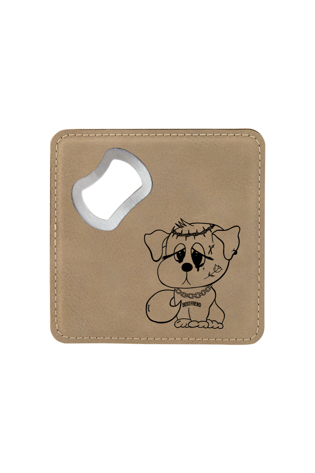 4" x 4" Square Laserable Leatherette Bottle Opener Coaster